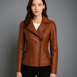Women's Genuine Lambskin Leather Biker Jacket – Asymmetrical Zipper Moto Jacket with Premium Satin Lining – Stylish and Durable Leather Jacket for Women