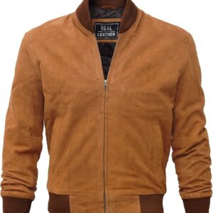 Men’s Suede Leather Jacket – Genuine Lambskin Leather Bomber Jacket for Men – Vintage Suede Bomber Style