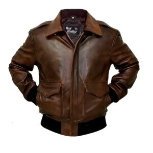 Men’s Air Force A2 Bomber Jacket – WWII Aviator Flight USAAF Brown Leather Pilot Jacket